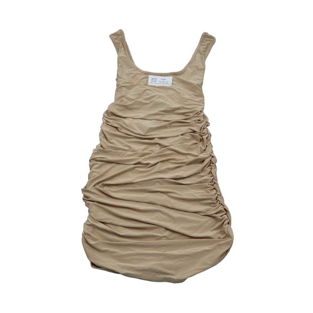 Stylewise Dress Womens 12 Beige Sleeveless Wide Strap Ruched Fitted Casual Wear